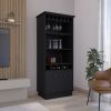 70"H Bar Cabinet with Wine Rack, Upper Glass Cabinet, three Open Storage Shelves and One Cabinet,Black