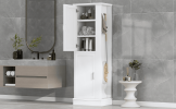 Tall Bathroom Storage Cabinet, Freestanding Storage Cabinet with Hook and Adjustable Shelf, MDF Board, White