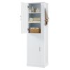 Tall Bathroom Storage Cabinet, Freestanding Storage Cabinet with Hook and Adjustable Shelf, MDF Board, White