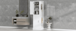 Tall Bathroom Storage Cabinet, Freestanding Storage Cabinet with Hook and Adjustable Shelf, MDF Board, White