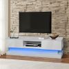 51.18inch WHITE morden TV Stand with LED Lights,high glossy front TV Cabinet,can be assembled in Lounge Room, Living Room or Bedroom,color:WHITE