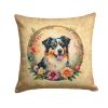 Australian Shepherd and Flowers Throw Pillow Machine Washable, Indoor Outdoor Decorative Pillow for Couch, Bed or Patio, 14Hx14W