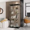 Glass Display Cabinet with 5 Shelves Double Door, Curio Cabinets for Living Room, Bedroom, Office, Black Floor Standing Glass Bookshelf