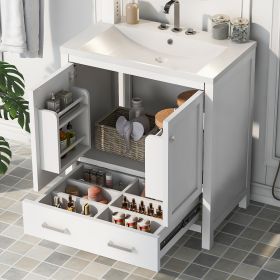 30" White Bathroom Vanity with Single Sink, Combo Cabinet Undermount Sink, Bathroom Storage Cabinet with 2 Doors and a Drawer, Soft Closing