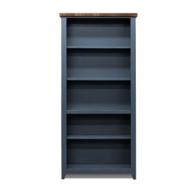 Bridgevine Home Nantucket 72 inch high 5-shelf Bookcase, No Assembly Required, Blue Denim and Whiskey Finish