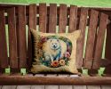 American Eskimo and Flowers Throw Pillow Machine Washable, Indoor Outdoor Decorative Pillow for Couch, Bed or Patio, 14Hx14W