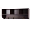 Espresso Entryway Wall Mounted Coat Rack with 4 Dual Hooks Living Room Wooden Storage Shelf