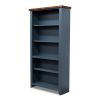 Bridgevine Home Nantucket 72 inch high 5-shelf Bookcase, No Assembly Required, Blue Denim and Whiskey Finish