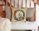 American Eskimo and Flowers Throw Pillow Machine Washable, Indoor Outdoor Decorative Pillow for Couch, Bed or Patio, 14Hx14W