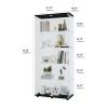 Glass Display Cabinet with 5 Shelves Double Door, Curio Cabinets for Living Room, Bedroom, Office, Black Floor Standing Glass Bookshelf