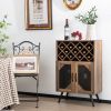 2-Door Farmhouse Kitchen Storage Bar Cabinet with Wine Rack and Glass Holder