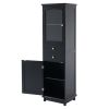 Tall Bathroom Storage Cabinet with Glass Doors, Free-Standing, Two Drawers, and Adjustable Shelves, MDF Board