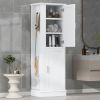 Tall Bathroom Storage Cabinet, Freestanding Storage Cabinet with Hook and Adjustable Shelf, MDF Board, White