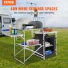 VEVOR Camping Kitchen Table, Folding Outdoor Cooking Table with Storage Carrying Bag, Aluminum Cook Station 1 Cupboard & Detachable Windscreen