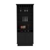 70"H Bar Cabinet with Wine Rack, Upper Glass Cabinet, three Open Storage Shelves and One Cabinet,Black