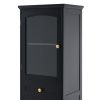 Tall Bathroom Storage Cabinet with Glass Doors, Free-Standing, Two Drawers, and Adjustable Shelves, MDF Board