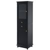 Tall Bathroom Storage Cabinet with Glass Doors, Free-Standing, Two Drawers, and Adjustable Shelves, MDF Board