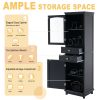 Tall Bathroom Storage Cabinet with Glass Doors, Free-Standing, Two Drawers, and Adjustable Shelves, MDF Board