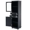 Tall Bathroom Storage Cabinet with Glass Doors, Free-Standing, Two Drawers, and Adjustable Shelves, MDF Board