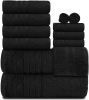 Black 12 Piece Bath Towel Set for Bathroom Wealuxe Collection 2 Bath Towels 4 Hand Towels 6 Washcloths 100% Cotton Soft and Plush Highly Absorbent Sof