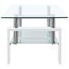 Coffee Table White and Transparent 37.4"x21.7"x15.7" Tempered Glass