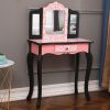 Three-Fold Mirror Single Drawer Arc Feet Children Dresser Red Leopard Print