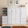 Queen Size Murphy Bed Wall Bed with Closet ,Drawers and Shelves,White