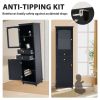 Tall Bathroom Storage Cabinet with Glass Doors, Free-Standing, Two Drawers, and Adjustable Shelves, MDF Board