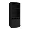 70"H Bar Cabinet with Wine Rack, Upper Glass Cabinet, three Open Storage Shelves and One Cabinet,Black