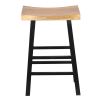 30 Inch Barstool with Saddle Style Wood Seat, Ladder Base, Brown and Black