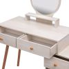 CRAZY ELF Makeup Vanity Table with Cushioned Stool, Large Capacity Storage Cabinet, 5 Drawers, Large Round Mirror