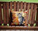 American Shorthair Cat in Fall Leaves Throw Pillow Machine Washable, Indoor Outdoor Decorative Pillow for Couch, Bed or Patio, 14Hx14W