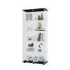 Glass Display Cabinet with 5 Shelves Double Door, Curio Cabinets for Living Room, Bedroom, Office, Black Floor Standing Glass Bookshelf