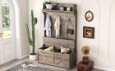 Hall Tree with Storage Bench, Entryway Bench with Drawer and 5 Hooks, Coat Rack with Display Shelf for Hallway Entryways, Oak