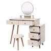 CRAZY ELF Makeup Vanity Table with Cushioned Stool, Large Capacity Storage Cabinet, 5 Drawers, Large Round Mirror