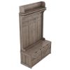 Hall Tree with Storage Bench, Entryway Bench with Drawer and 5 Hooks, Coat Rack with Display Shelf for Hallway Entryways, Oak