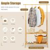 Bamboo Clothes Hanging Rack with 2-Tier Storage Shelf for Entryway Bedroom