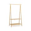 Bamboo Clothes Hanging Rack with 2-Tier Storage Shelf for Entryway Bedroom