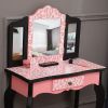 Three-Fold Mirror Single Drawer Arc Feet Children Dresser Red Leopard Print