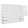 Queen Size Murphy Bed Wall Bed with Closet ,Drawers and Shelves,White