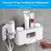 Multifunctional Wall Mount Toothbrush Holder Rack Organizer Automatic Toothpaste Dispenser Squeezer with Magnetic Cups 5 Toothbrush Slots Accessory St