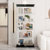 Glass Display Cabinet with 5 Shelves Double Door, Curio Cabinets for Living Room, Bedroom, Office, Black Floor Standing Glass Bookshelf