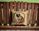 Mastiff and Flowers Throw Pillow Machine Washable, Indoor Outdoor Decorative Pillow for Couch, Bed or Patio, 14Hx14W