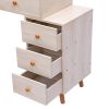 CRAZY ELF Makeup Vanity Table with Cushioned Stool, Large Capacity Storage Cabinet, 5 Drawers, Large Round Mirror