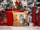 American Shorthair Cat in Fall Leaves Throw Pillow Machine Washable, Indoor Outdoor Decorative Pillow for Couch, Bed or Patio, 14Hx14W