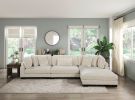 1pc Modern Living Room Furniture Modular Corner Seat Plush Beige Corduroy Fabric Upholstery Plywood Frame, Matching Pillows