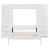 Queen Size Murphy Bed Wall Bed with Closet ,Drawers and Shelves,White