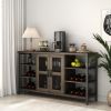 Wine Bar Cabinet for Liquor and Glasses, Rustic Wood Wine Bar Cabinet with Storage , Multifunctional Floor Wine Cabinet for Living Room(55 Inch