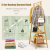 Bamboo Clothes Hanging Rack with 2-Tier Storage Shelf for Entryway Bedroom