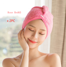 Women's Hair Dryer Cap, Absorbent Dry Hair Towel (Option: 2pcs Rose red65)